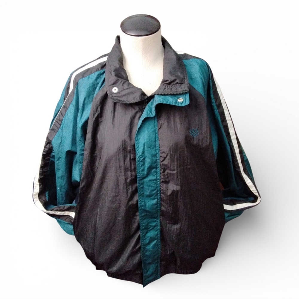 Vintage 90's JC Penny Green Black And White Olympic Windbreaker
